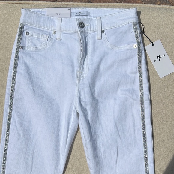 7 FOR ALL MANKIND bright white 2 silver side stripes SKINNY HIGH RISE JEANS 26 - Picture 5 of 13